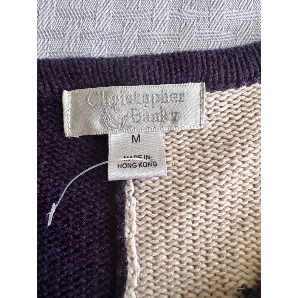 Christopher & Banks Cat Cardigan Navy Cream Embroidered Knit Sweater Medium 2003 - Picture 2 of 16